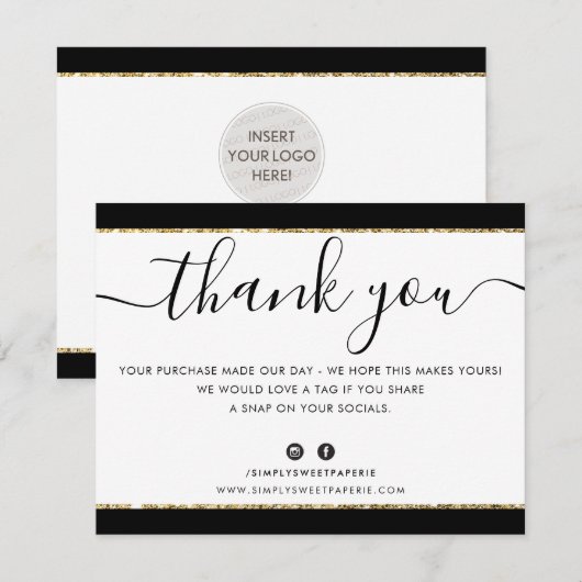 BUSINESS LOGO BEDANKT U elegante zwart gouden glit (Voorkant / Achterkant)