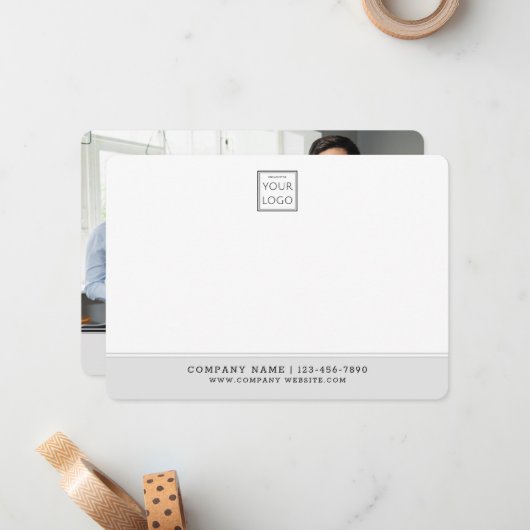 Business Logo Bedrijfsnaam Professionele Foto Grij Notitiekaartje (Voorkant / Achterkant in situ)
