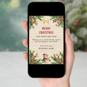 Business logo beige burlap pine leuke uil kerst feestdagenkaart