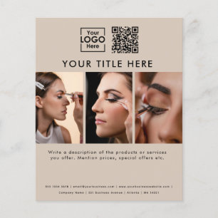 Business Logo Beige Schoonheidssalon 3 Foto's QR C Flyer