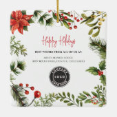 Business Logo Berries Mistletoe Kerstfeestdag Keramisch Ornament (Achterkant)