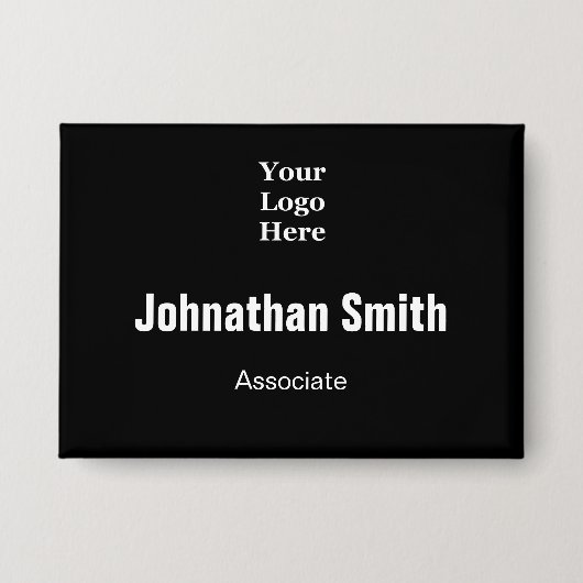 Business Logo Black and White Naam van werknemer Button (Voorkant)
