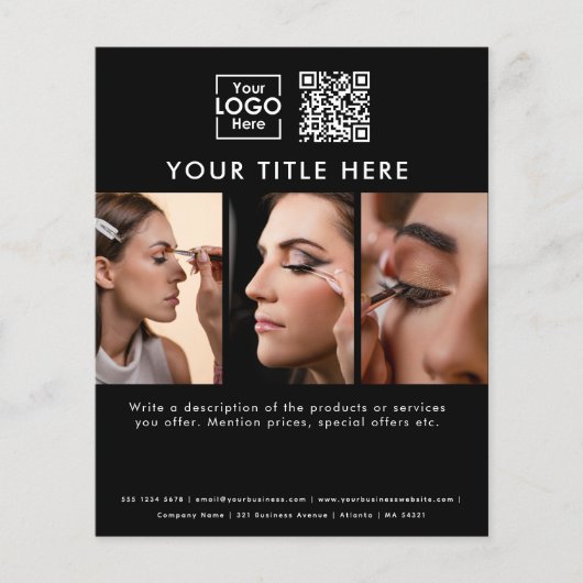 Business Logo Black Beauty Salon 3 foto's QR Code Flyer (Voorkant)