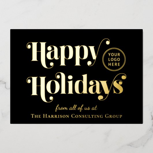 Business Logo Black Christmas Gold Folie Feestdagenkaart (Voorkant)