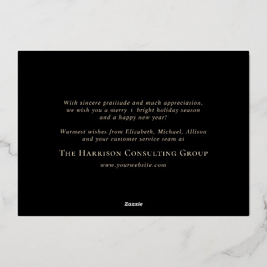 Business Logo Black Christmas Gold Folie Feestdagenkaart (Achterkant)