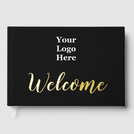 Business Logo Black Elegant Gold Script Welkom Gastenboek (Voorkant)