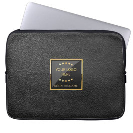 Business Logo Black Faux leder op maat Laptop Sleeve