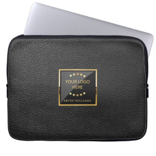 Business Logo Black Faux leder op maat Laptop Sleeve