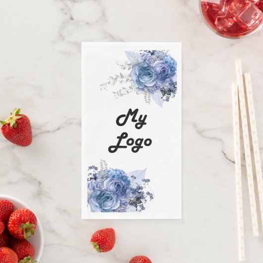 Business logo blauwe bloemen merk kleur servet (Insitu)
