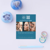 Business Logo Blue Beauty Salon 3 Foto's QR Code Flyer (Enkel)