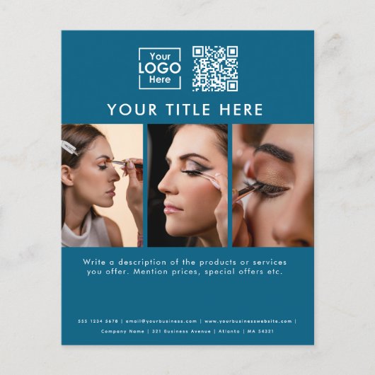 Business Logo Blue Beauty Salon 3 Foto's QR Code Flyer (Voorkant)