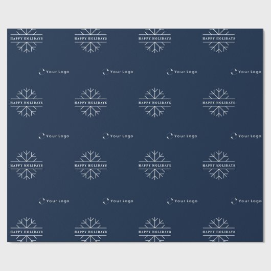 Business Logo Blue-Kerstmis Snowflake LP Cadeaupapier (Vlak)