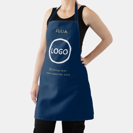 Business Logo Blush Navy Blu Medewerker Naam Schort (Insitu)