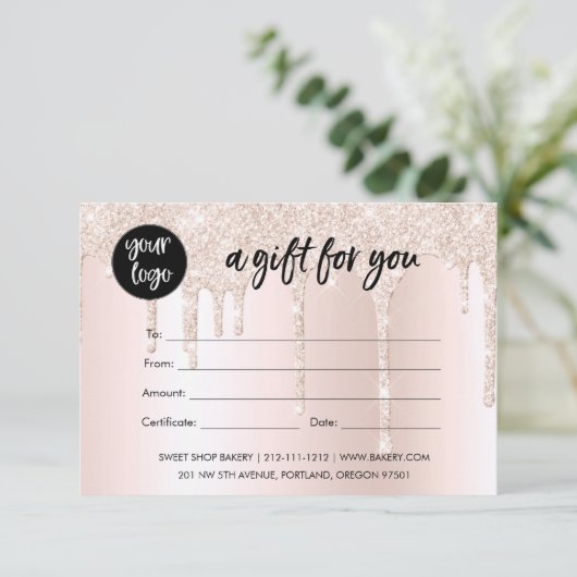 Business Logo Blush Pink Glitter Cadeaubon (Staand voorkant)