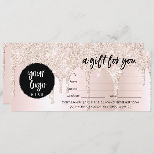 Business Logo Blush Pink Glitter Cadeaubon (Voorkant / Achterkant)