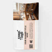 Business Logo Blush Roze Moderne QR Code Foto Spandoek (Verticaal)