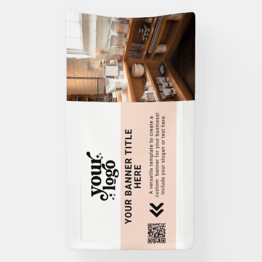 Business Logo Blush Roze Moderne QR Code Foto Spandoek (Verticaal)
