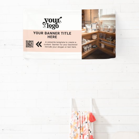 Business Logo Blush Roze Moderne QR Code Foto Spandoek (Insitu)