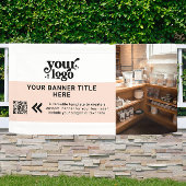 Business Logo Blush Roze Moderne QR Code Foto Spandoek