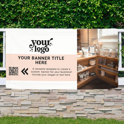 Business Logo Blush Roze Moderne QR Code Foto Spandoek