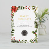 Business Logo Botanische Kerst Folie Feestdagenkaart (Staand Voorkant)