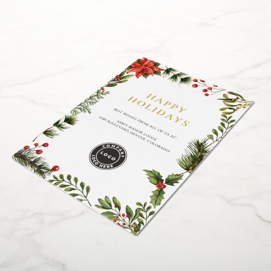 Business Logo Botanische Kerst Folie Feestdagenkaart (Gedraaid)