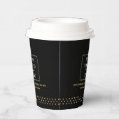 Business Logo Branded Paper Cup Black Gold Dots Papieren Bekers (Rechts)