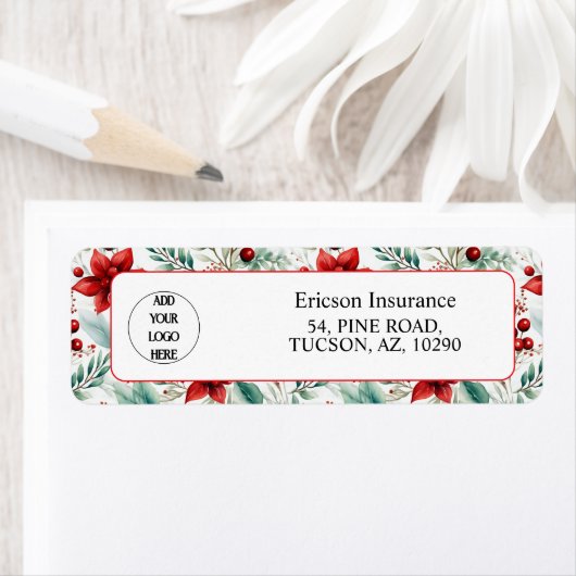 Business Logo Christmas Greenery Return Address Etiket (Insitu)