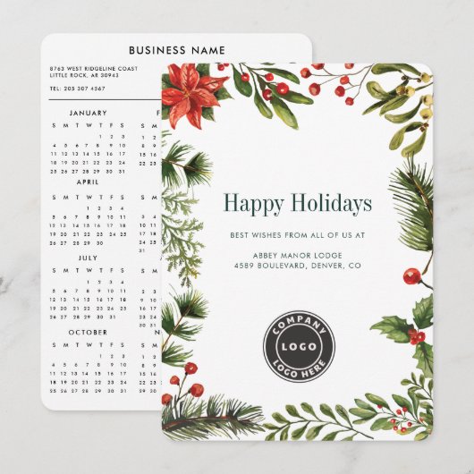  Business Logo Christmas Holiday 2026 Calendar Feestdagenkaart (Voorkant / Achterkant)