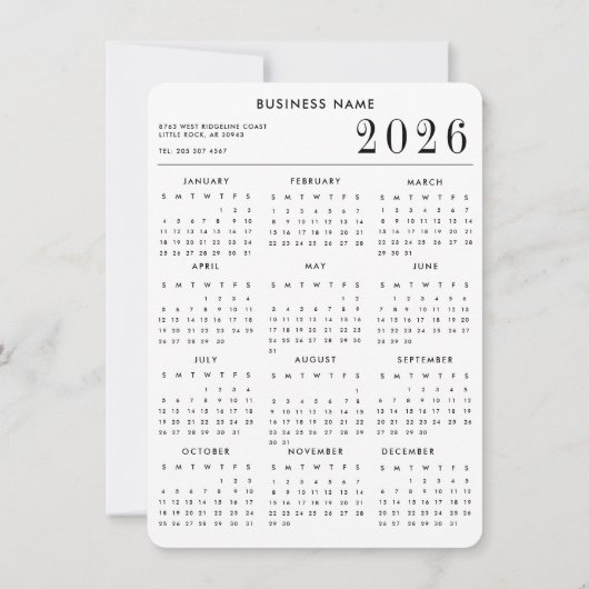  Business Logo Christmas Holiday 2026 Calendar Feestdagenkaart (Achterkant)