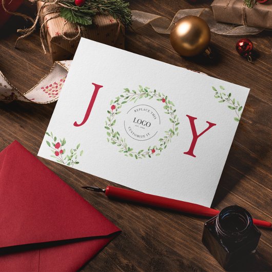 Business Logo Christmas JOY Waterverf Krans Feestdagenkaart