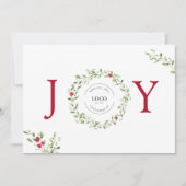 Business Logo Christmas JOY Waterverf Krans Feestdagenkaart (Voorkant)