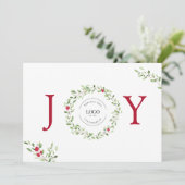 Business Logo Christmas JOY Waterverf Krans Feestdagenkaart (Staand voorkant)