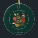 Business Logo Christmas Modern Whimsical Corporate Keramisch Ornament<br><div class="desc">Dit elegante zakelijke kerstornament toont de logo van uw bedrijf prominent aan de achterkant, gecombineerd met een smaakvolle "Holiday Cheer en een Gelukkig Nieuwjaar" boodschap die warmte en professionaliteit uitstraalt. Het ontwerp zorgt voor een perfecte balans tussen feestelijk gejuich en zakelijk decorum, waardoor het een ideale keuze is voor het...</div>