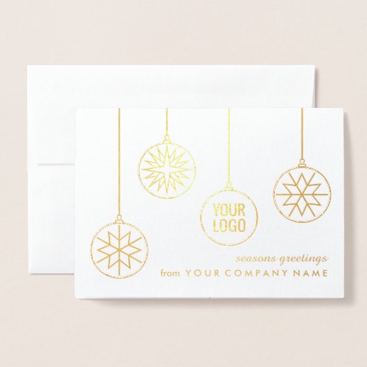Business Logo Christmas Ornaments Gold Holiday Folie Kaarten (Voorkant met envelop)