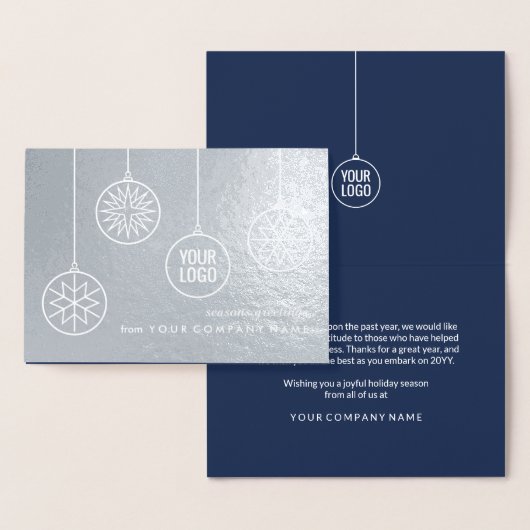 Business Logo Christmas Ornaments Navy Holiday Folie Kaarten (Display)