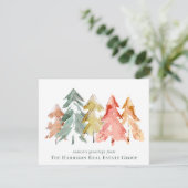 Business Logo Christmas Pine Trees Waterverf Feestdagenkaart (Staand voorkant)