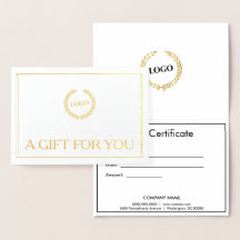 Business Logo Company Folted Gift Certificate Gold
