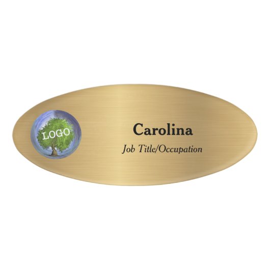 Business Logo Company Magnetic Oval Gold Naambadge (Voorkant)