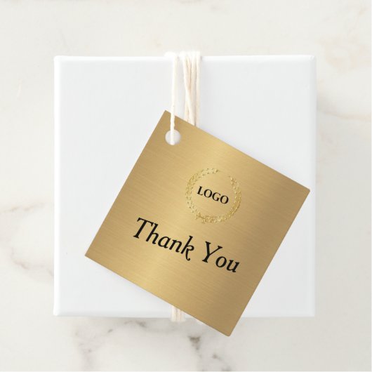 Business Logo Company Square Gold Hang Labels (In situ)