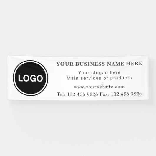 Business Logo Contactgegevens Eenvoudig bewerkbaar Spandoek (Horizontaal)