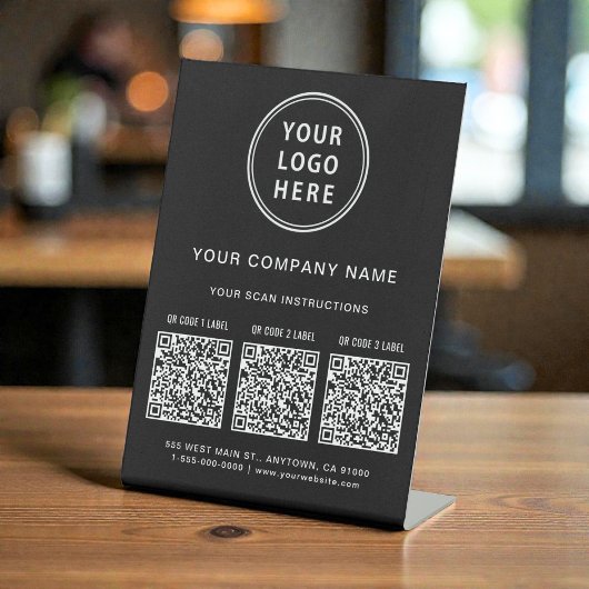 Business Logo Create 3 QR Codes Black Reclamebord Met Voetstuk