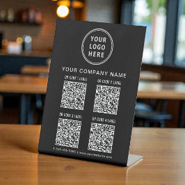 Business Logo Create Your 4 QR Codes Black Reclamebord Met Voetstuk