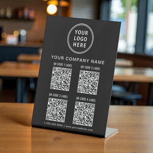 Business Logo Create Your 4 QR Codes Black Reclamebord Met Voetstuk