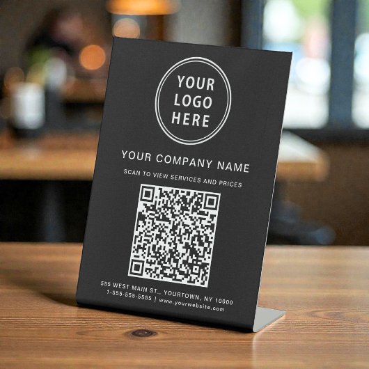 Business Logo Create Your QR Code Black Reclamebord Met Voetstuk