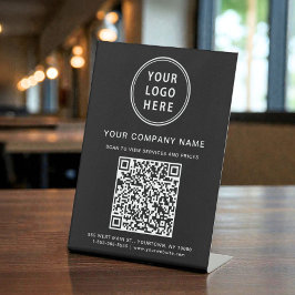 Business Logo Create Your QR Code Black Reclamebord Met Voetstuk