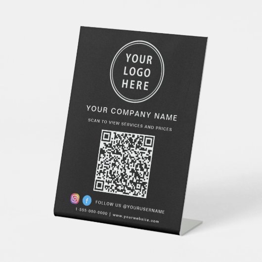Business Logo Create Your QR Code Social Media Reclamebord Met Voetstuk (Voorkant)