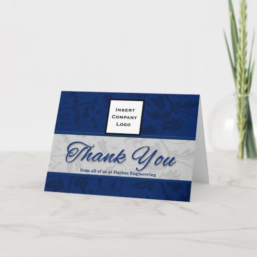 Business Logo Custom Bedankt Blue Damask (Voorkant)