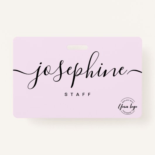 Business logo Custom script name pink staff Badge (Voorkant)