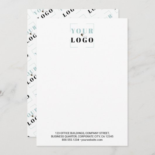 Business Logo Custom Text Tiled Back White Notitiekaartje (Voorkant / Achterkant)